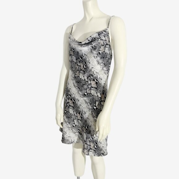 Vintage Y2K Satin Snakeskin Print Slip Dress with Cowl Neckline / Medium-Large - Picture 3 of 10